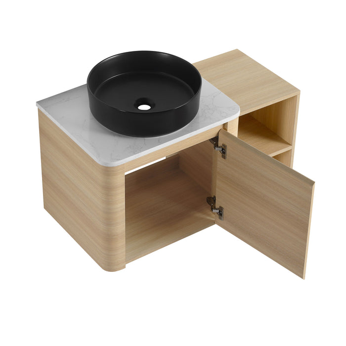 Mounted Bathroom Vanity With Art Sink, Storage Shelves, Soft Close Door