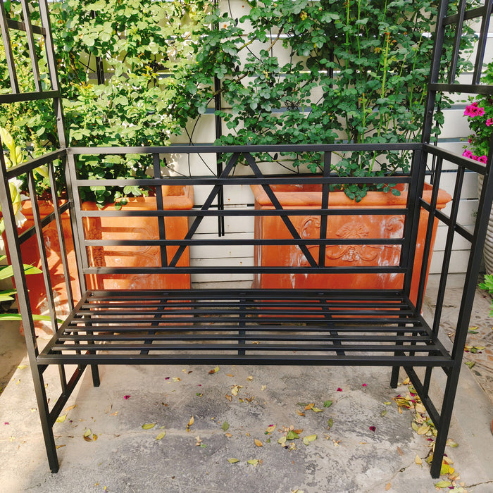 Garden Arch With Bench Turned Into Flower Stand Climbing Plants Support Outdoor - Black