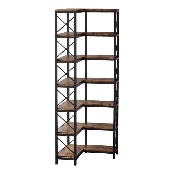 7 Tier Corner Bookshelf, Storage Unit For Living Room