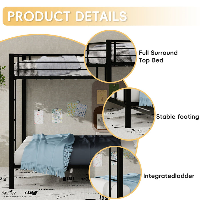 Bunk Bed For Kids, Convertible Frame With Ladders & Guardrail