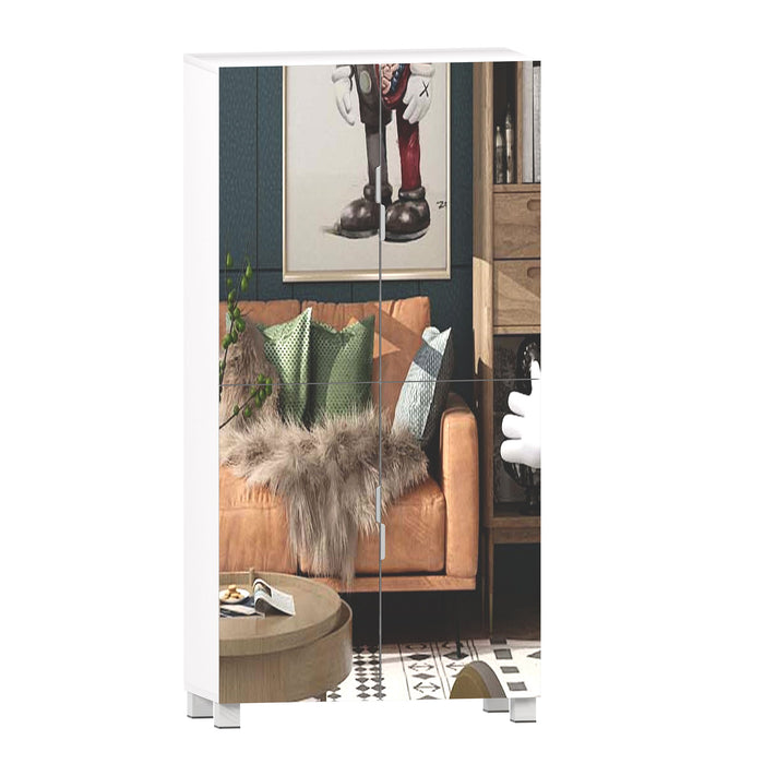 Shoe Cabinet With 4 Mirror Doors 50" Tall Entryway Storage, 8 Adjustable Shelves, Holds 24 32 Pairs (Size 15), Dust Proof Closet For Hallway / Apartment, Ventilation Holes - White
