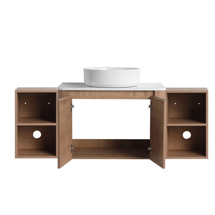 Wall Mounted Bathroom Vanity With Art Sink, 2 Storage Shelves, Soft Close Door