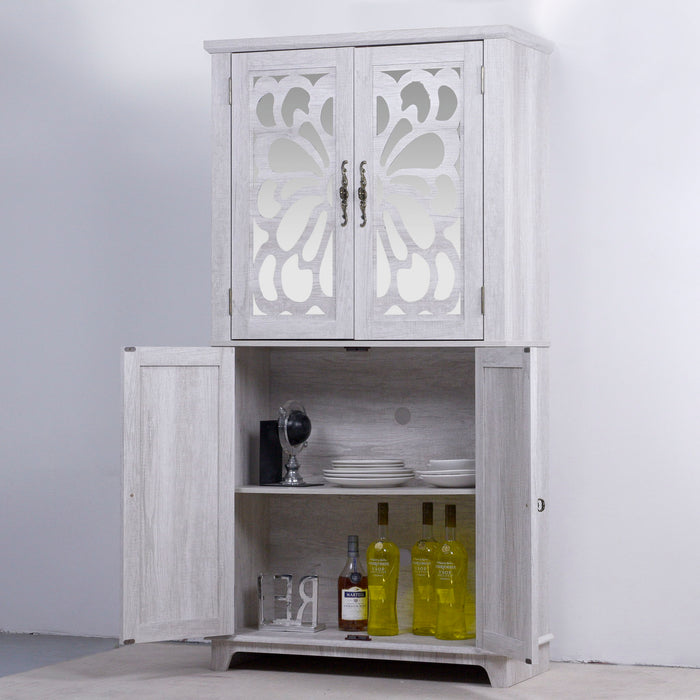 Modern Sideboard Buffet With 4 Mirrored Doors, Adjustable Shelves