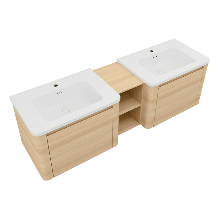 Wall Mounted Bathroom Vanity With Sink And Storage Shelves, Soft Close Doors