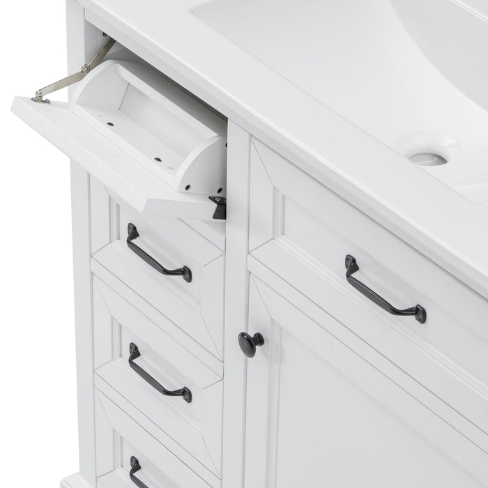 Modern Bathroom Vanity With Sink Top, 4 Drawers And 1 Soft-Close Door