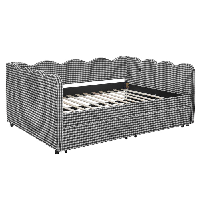 Gingham Daybed With USB Charging Port, Wave-Shaped Design
