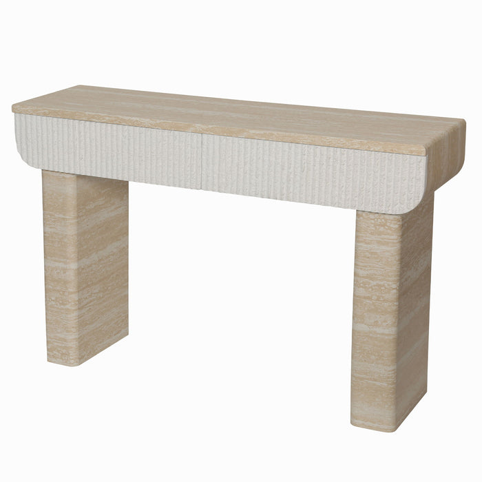Entryway Table With 2 Hidden Handle Drawers For Entrance - Beige / Yellow