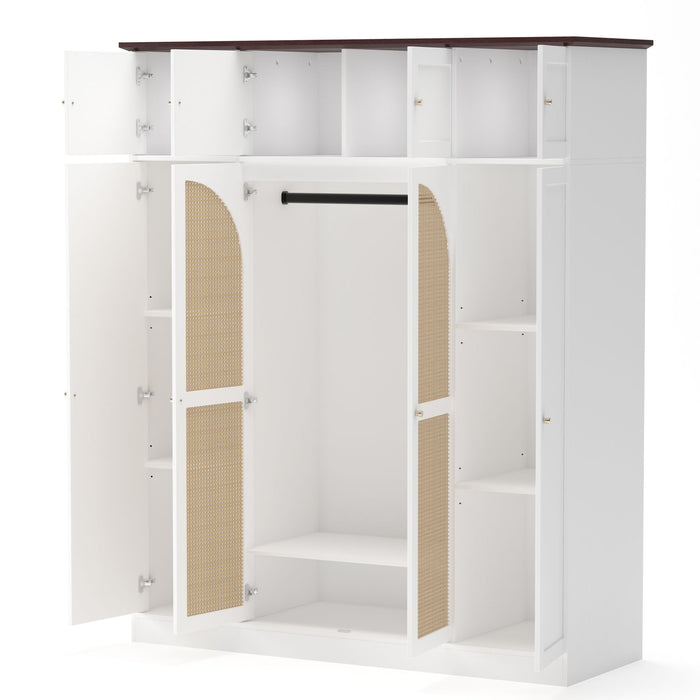 8 Door Armoire Wardrobe With Adjustable Shelves And Hanging Rod