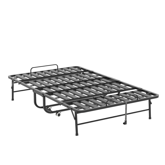 Twin Wide Folding Bed For Tall People, Extra Long & Wide Rollaway With Memory Foam, Heavy-Duty - Black