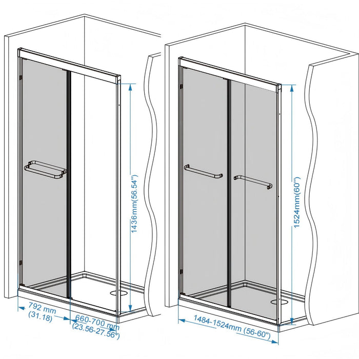 Double Sliding Shower Door With Explosion Proof Film