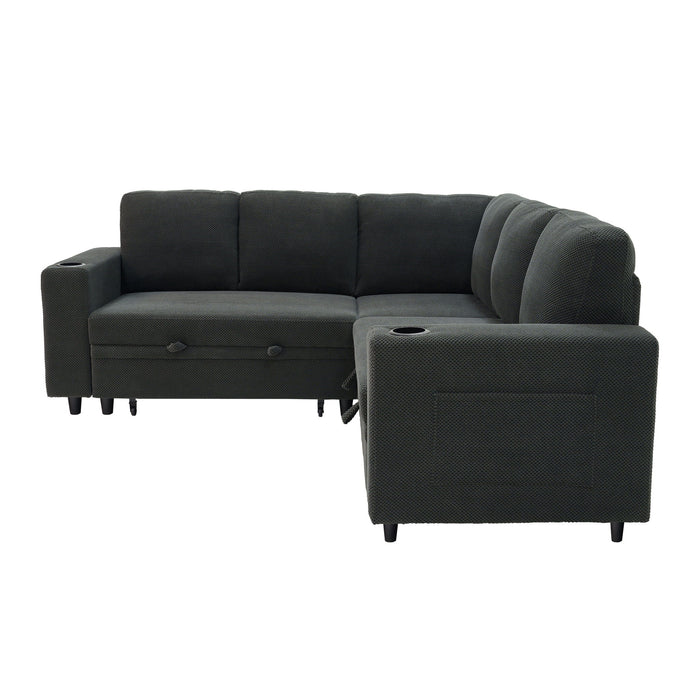 Upholstered L - Shape Sectional Sofa Bed With Pull Out Sleeper And Storage