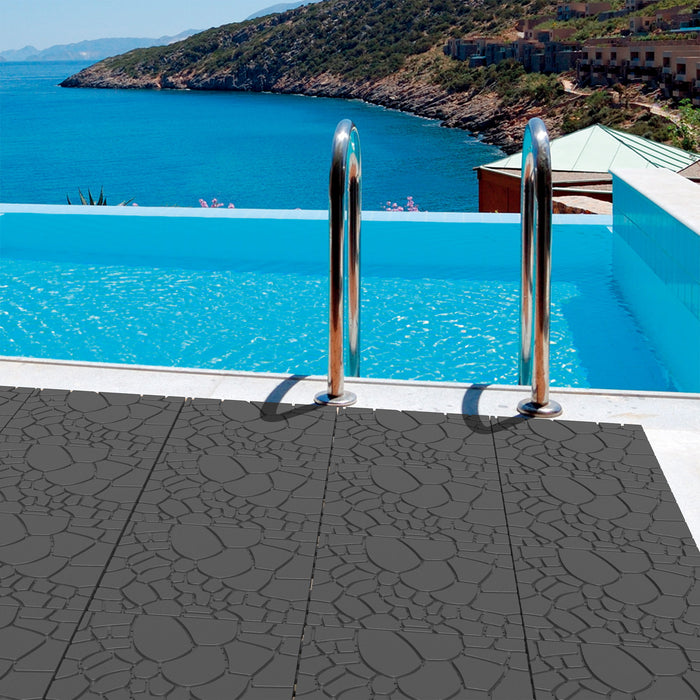 Stone Texture Interlocking Patio Deck Tiles, 44 Pieces