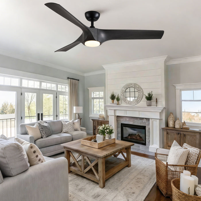 Reversible Quiet Motor Ceiling Fan Light With ABS Blades - Black / Gray