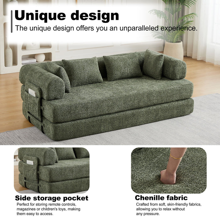 Convertible Sleeper Sofa Bed With Cylindrical Pillow