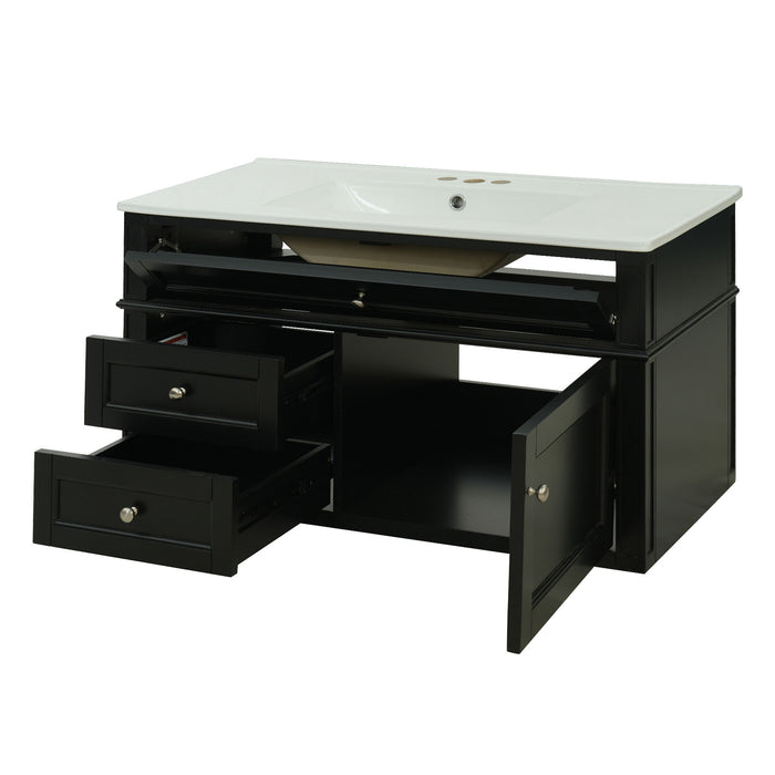 Modern Wall Mounted Floating Cabinet With Double Drawer And Sink