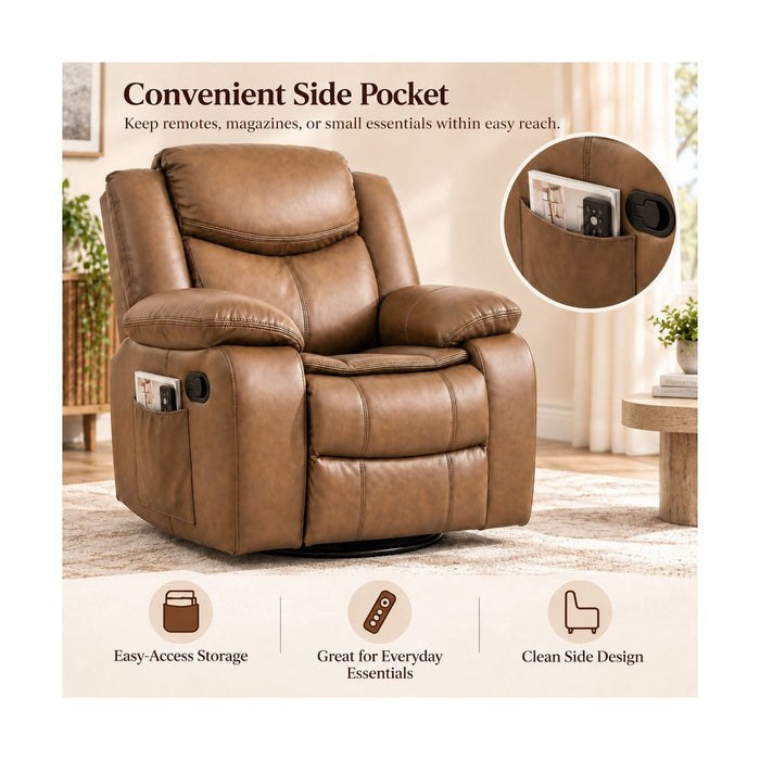 Rocker Recliner Chair With Manual Recline And 360° Swivel Base