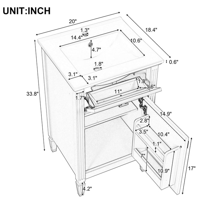 Bathroom Vanity With Sink, Adjustable Shelf, Tilt-Out Drawer