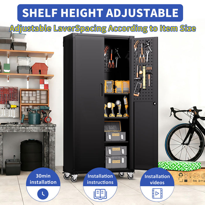Garage Storage Cabinet With Wheels Heavy-Duty Tool Storage - Black