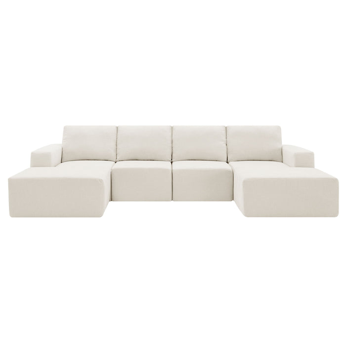 Modular U Shaped Sectional With Ottomans, Luxury Cloud Floor Couch With Deep Seat Fully Compressed Upholstered Sofa