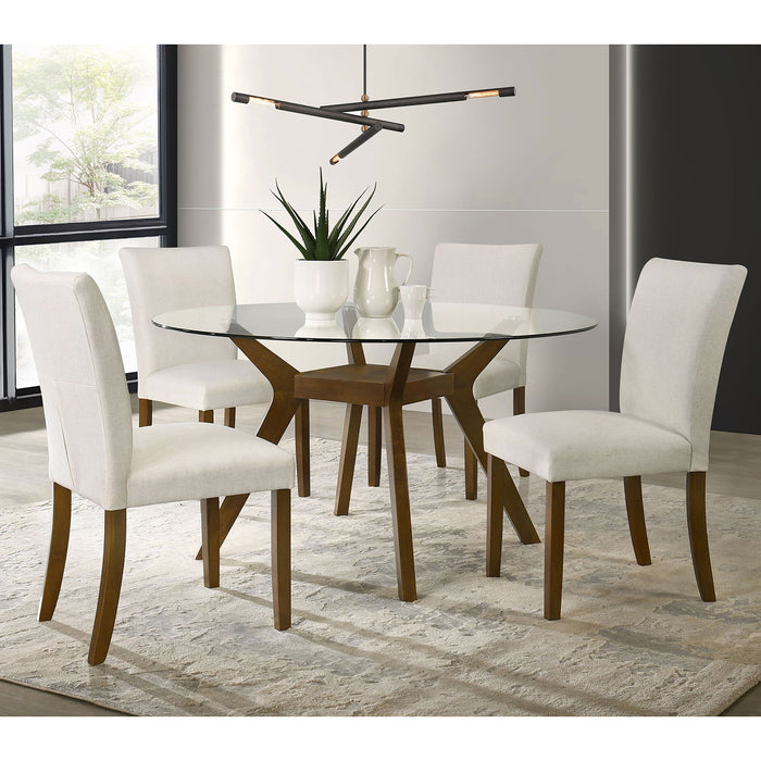Flynn - Round Glass Top Dining Table - Brown