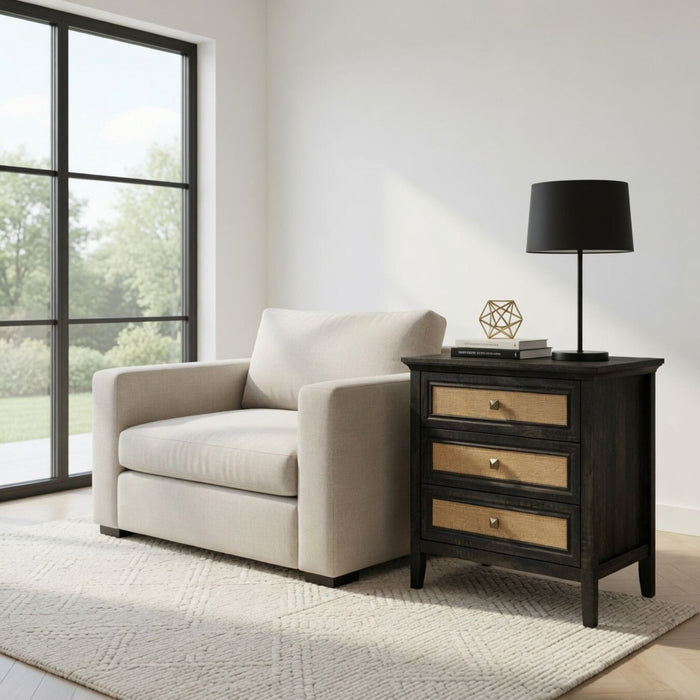 Nightstand With 3 Drawers, Tall End Table - Brown