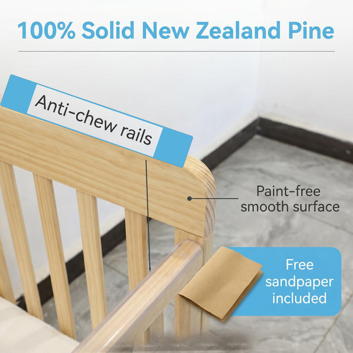 Portable Bedside Bassinet With 3 Adjustable Heights, Mini Crib For Newborns - Natural Wood