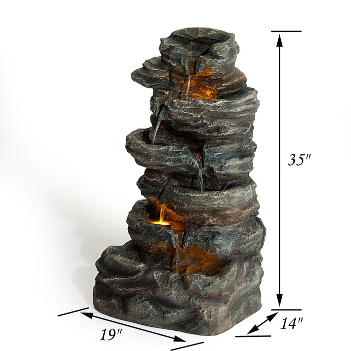 6 Tier Cascading Stone Water Fountain With LED Lights - Gray