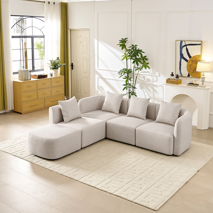 L-Shaped Modular Sectional Sofa With Ottoman, Living Room Furniture Set - Beige