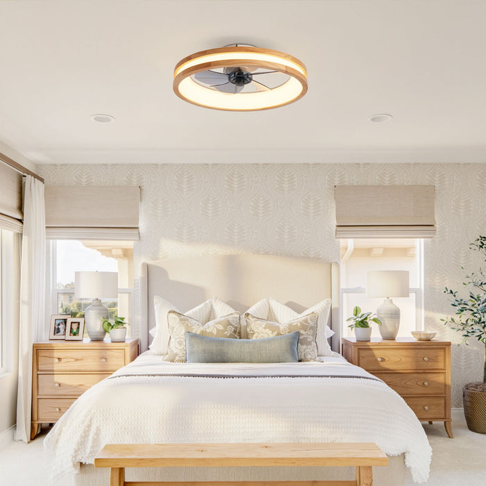 Ceiling Fans With LED Light Source And Remote Control, 3000 - 6500K Dimmable, 6 Speeds, Quiet DC Motor For Living Room - Natural Wood / White
