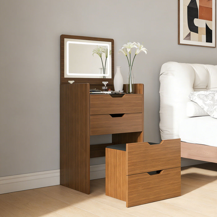 Vanity Desk With Lighted Mirror & Stool