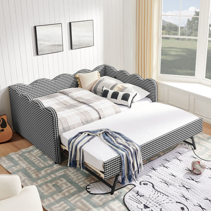 Gingham Daybed With USB Charging Port, Wave-Shaped Design