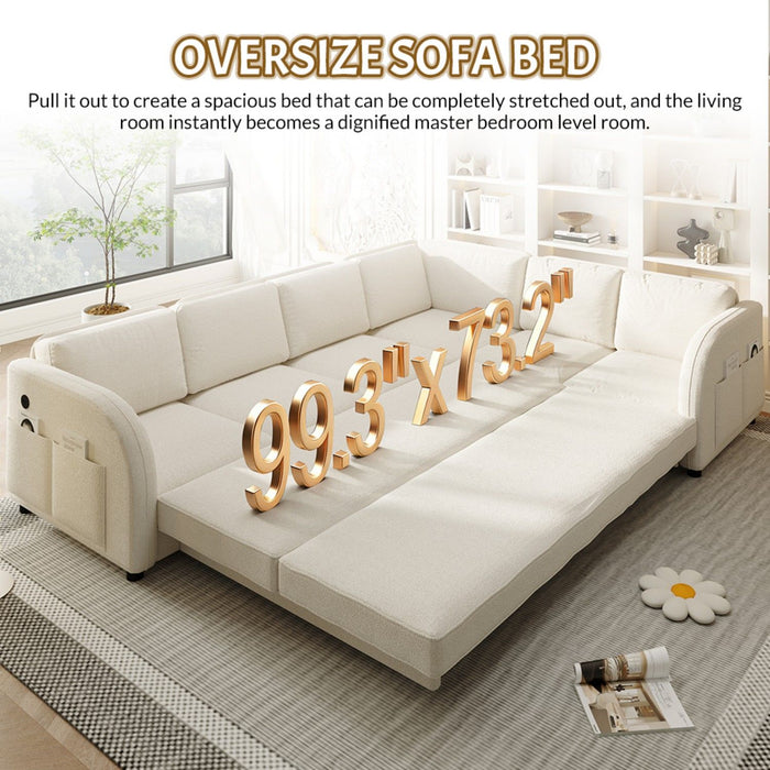 L-Shaped Couch With Pull-Out Bed, Convertible Sleeper Sofa With Side Pocket & USB Port