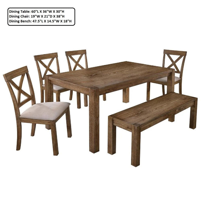 Dining Set With Table, Bench And 4 Chairs - Oak