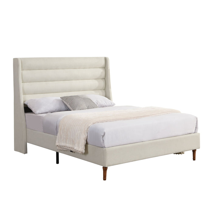 Modern Upholstered Platform Bed With Wave Shaped Headboard