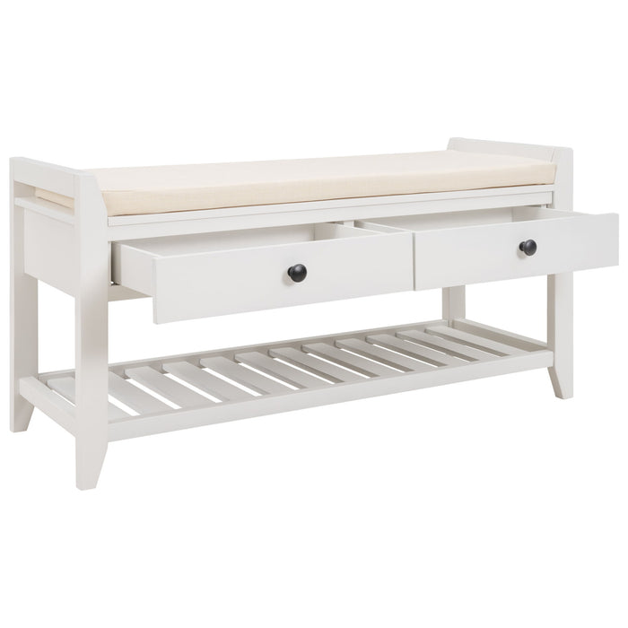 Multipurpose Entryway Shoe Rack With Cushioned Seat And Drawers