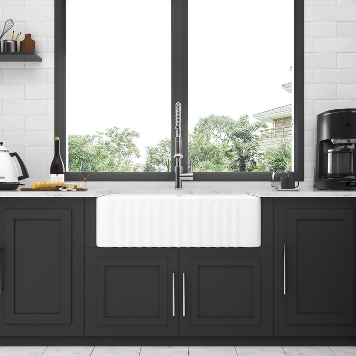 Sink 33" Double Bowl Apron Front Kitchen Sink 50 / 50 - White