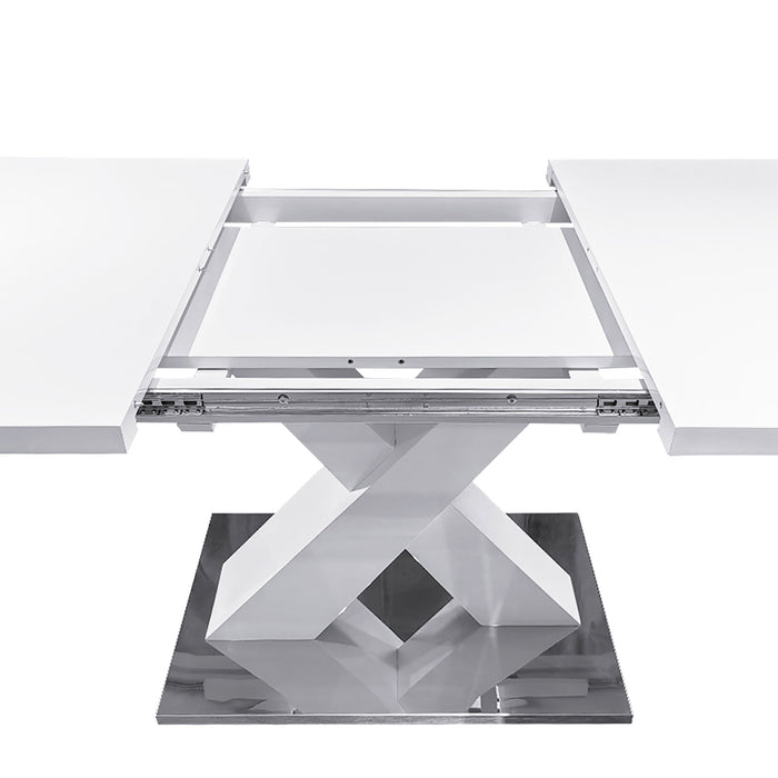 Rectangle Dining Table, Stretchable, X Shape Legs - White