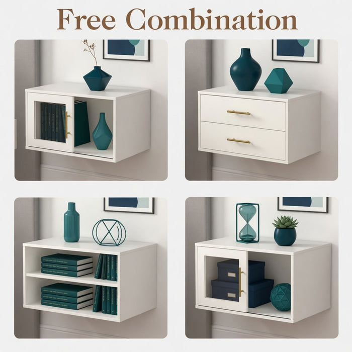 Cube Storage Organizer With Sliding Door Stackable Modular Bookshelf & Storage Cabinet - White