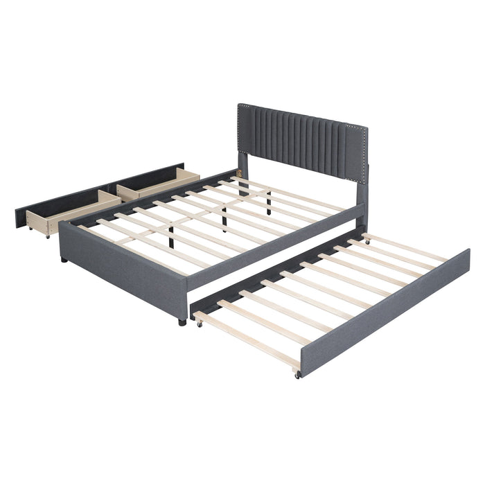 Upholstered Platform Bed With Drawers, Classic Headboard Design