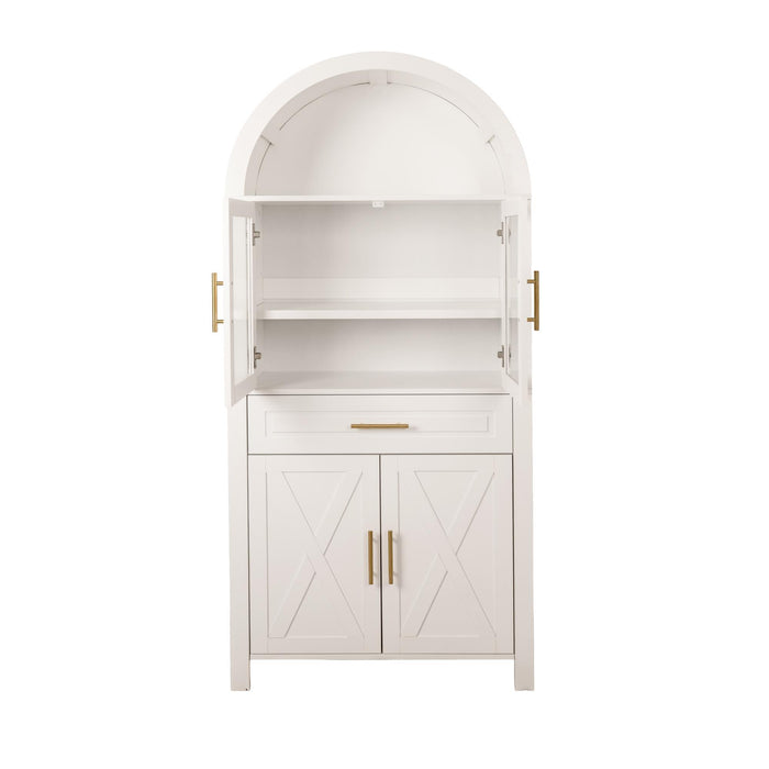 Arched Kitchen Pantry Cabinet With Adjustable Shelves & Barn Door Design