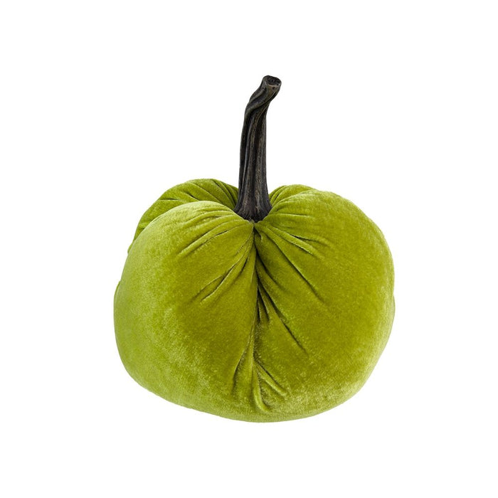Velvet Weighted Pumpkin With Resin Stem Apple, Pumpkin Ornament Decor For Holiday Harvest Festival Fall Festival & Thanksgiving (Set of 2) - Green
