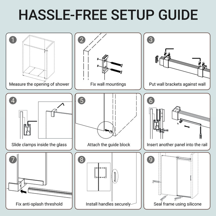 Frameless Soft-Closing Shower Door, 1/4" (6 Mm) Tempered Glass Single Sliding With Explosion Proof Coating