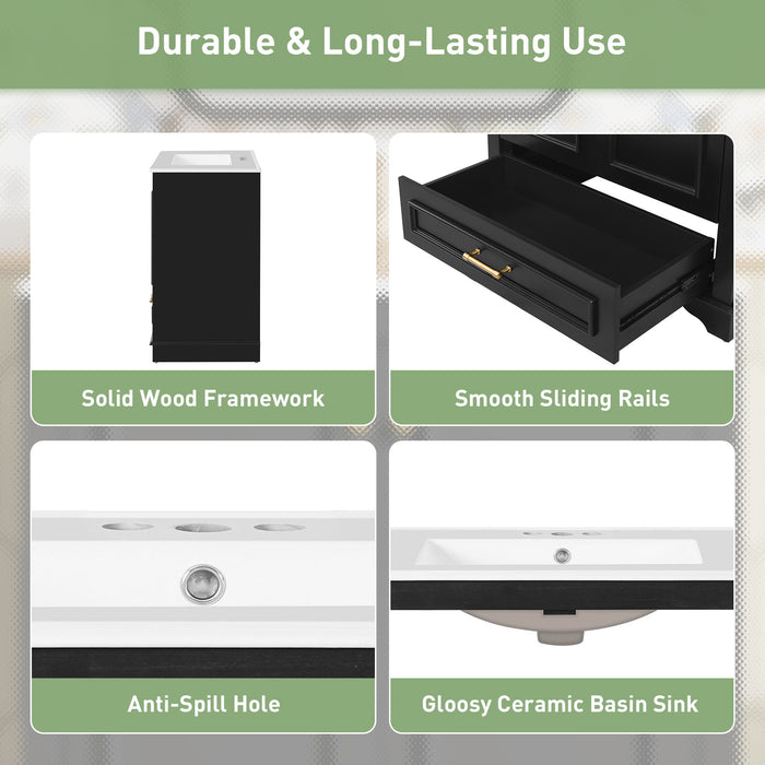 Bathroom Vanity With Sink, Cabinet & 2 Soft Closing Doors & Adjustable Shelf