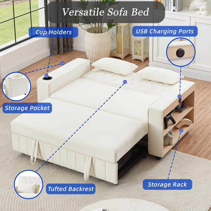 Pull-Out Sofa Bed Convertible Couch With Adjustable Backrest For Living Room