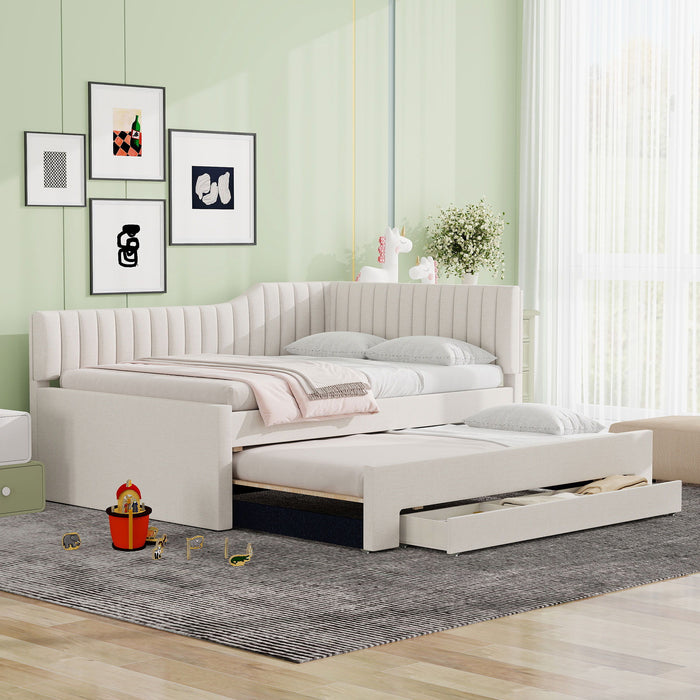 Upholstered Daybed With Trundle And 3 Drawers