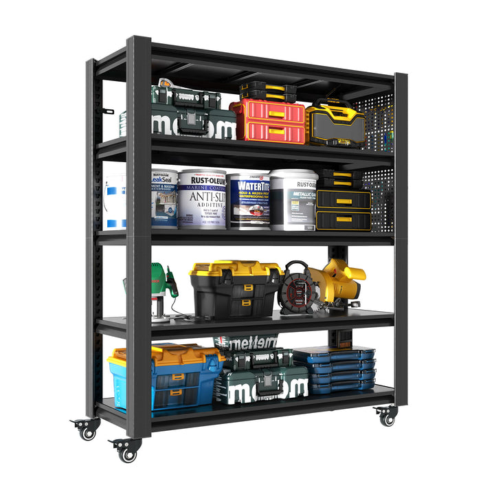 Heavy Duty Adjustable Metal Shelving Unit With Pegboard And Wheels For Multipurpose Storage