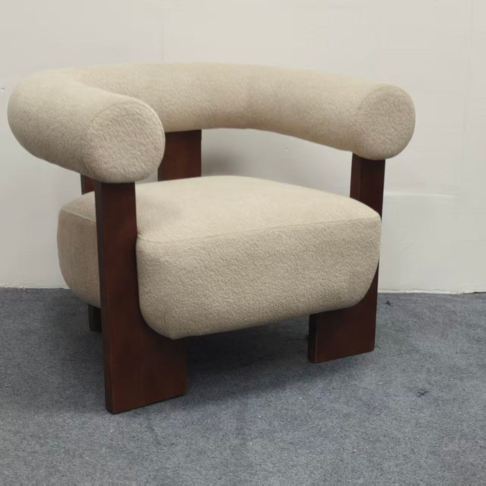 C - Shaped Chunky Arm Accent Chair - Beige / Brown