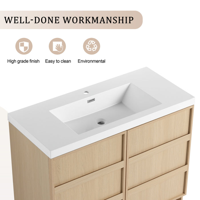 42" Freestanding Bathroom Vanity & Sink & 2 Soft Close Cabinet Doors - Oak / White