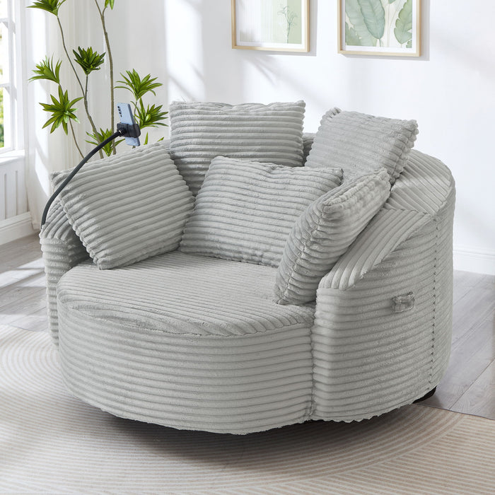 Swivel Accent Barrel Chair With Adjustable Phone Holder, 5 Pillows For Living Room