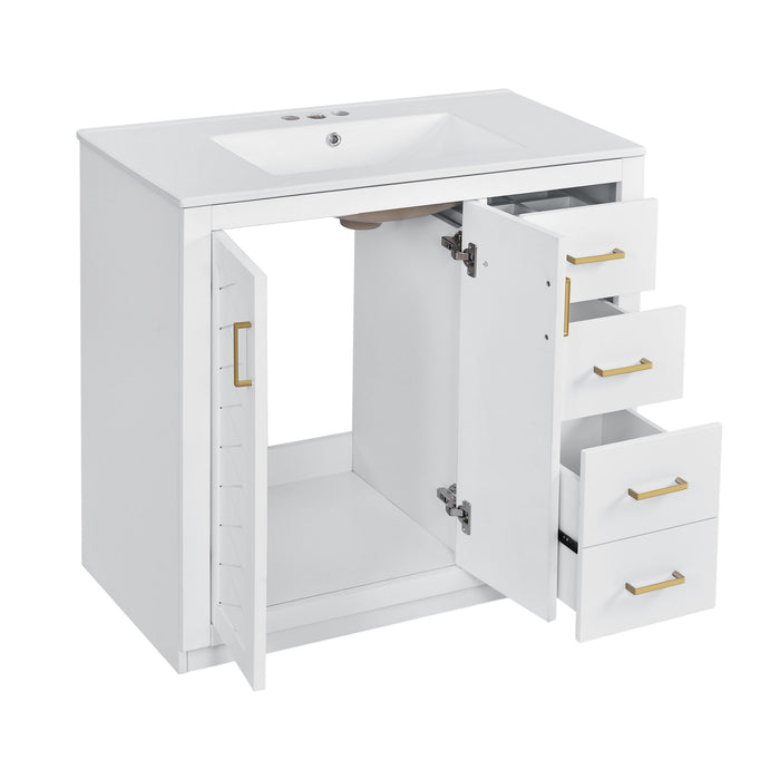 Modern Bathroom Vanity With Ceramic Sink, 6 Drawers & Soft-Close Doors